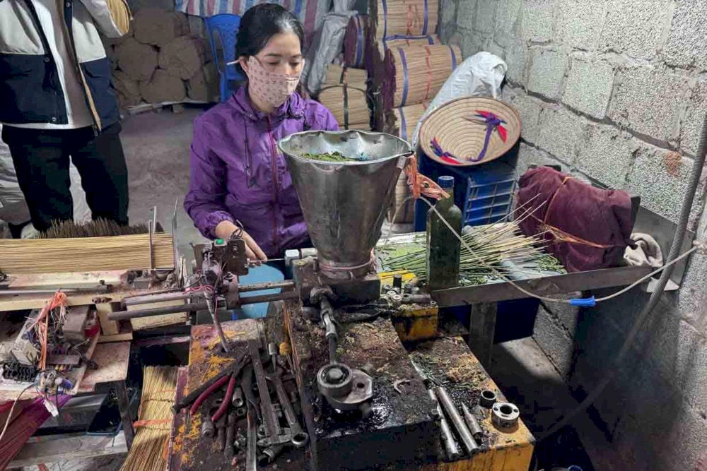 Artisans at Quang Phu Cau Incense Village preserve the age-old craft of incense making